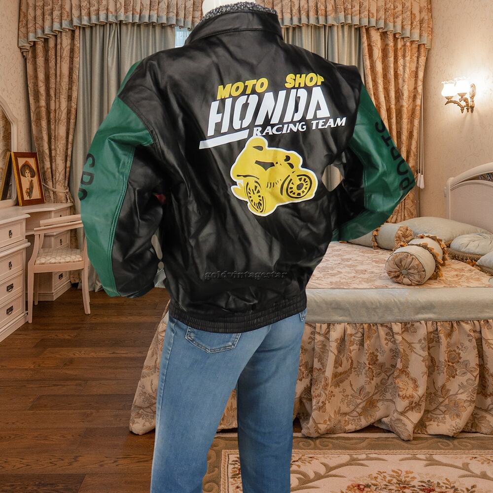 Vintage Faux Leather Racing Team Bomber Jacket XL